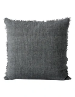 Vintage Linen Fringe Cushion In Charcoal