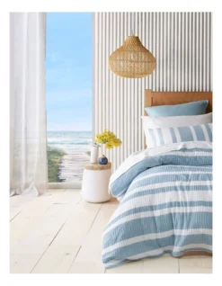 Iluka Yarn Dyed Stripe Quilt Cover Set In Ocean