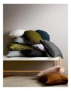 Vintage Linen Fringe Cushion Range In Olive -Bedding Shop 650191870 650184490 4 2 720x928