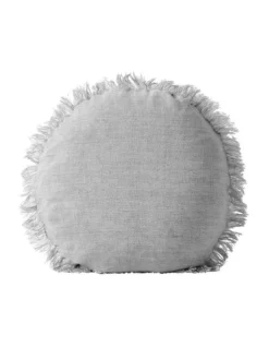 Vintage Linen Fringe 45cm Round Cushion In Smoke