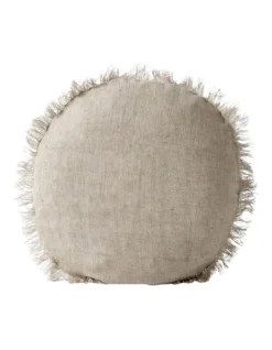 Vintage Linen Fringe 55cm Round Cushion In Natural