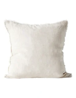 Vintage Linen Fringe Cushion In Sand