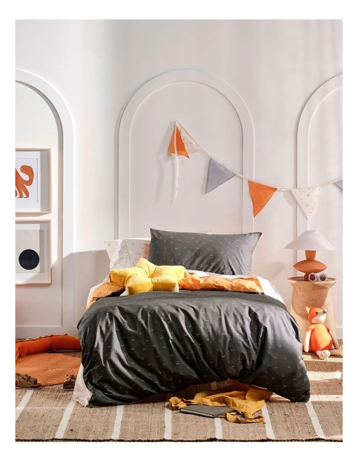 Smiles All Round Quilt Cover Set In Charcoal/Apricot 3 Smiles All Round Quilt Cover Set In Charcoal/Apricot