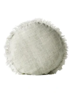 Vintage Linen Fringe 45cm Round Cushion In Fennel