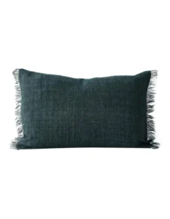 Vintage Linen Fringe Rectangle Cushion In Storm