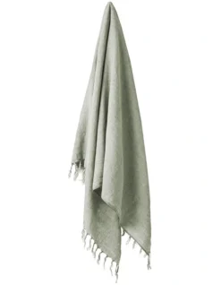 Vintage Linen Fringe Throw Sage