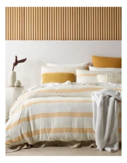 Lagoon Cotton Gauze Stripe Quilt Cover Set In Yellow