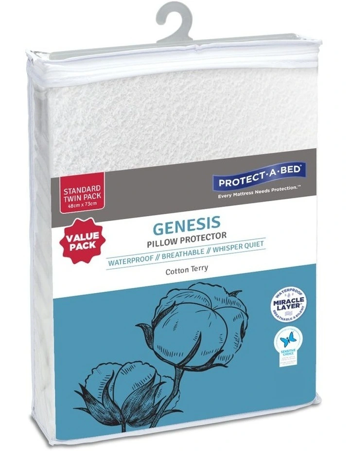 Genesis Cotton Terry Waterproof Twin Pack Pillow Protectors 3 Genesis Cotton Terry Waterproof Twin Pack Pillow Protectors