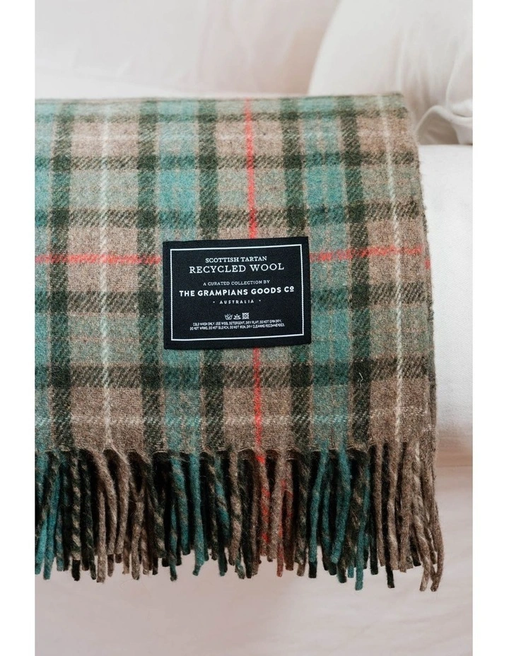 Heritage Collection Recycled Wool Scottish Tartan Blanket In Hunter 3 Heritage Collection Recycled Wool Scottish Tartan Blanket In Hunter