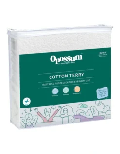 Cotton Terry Waterproof Fitted Mattress Protector In White