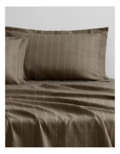 Abbotson Stripe Flat Sheet In Khaki -Bedding Shop 988991200 2 720x928